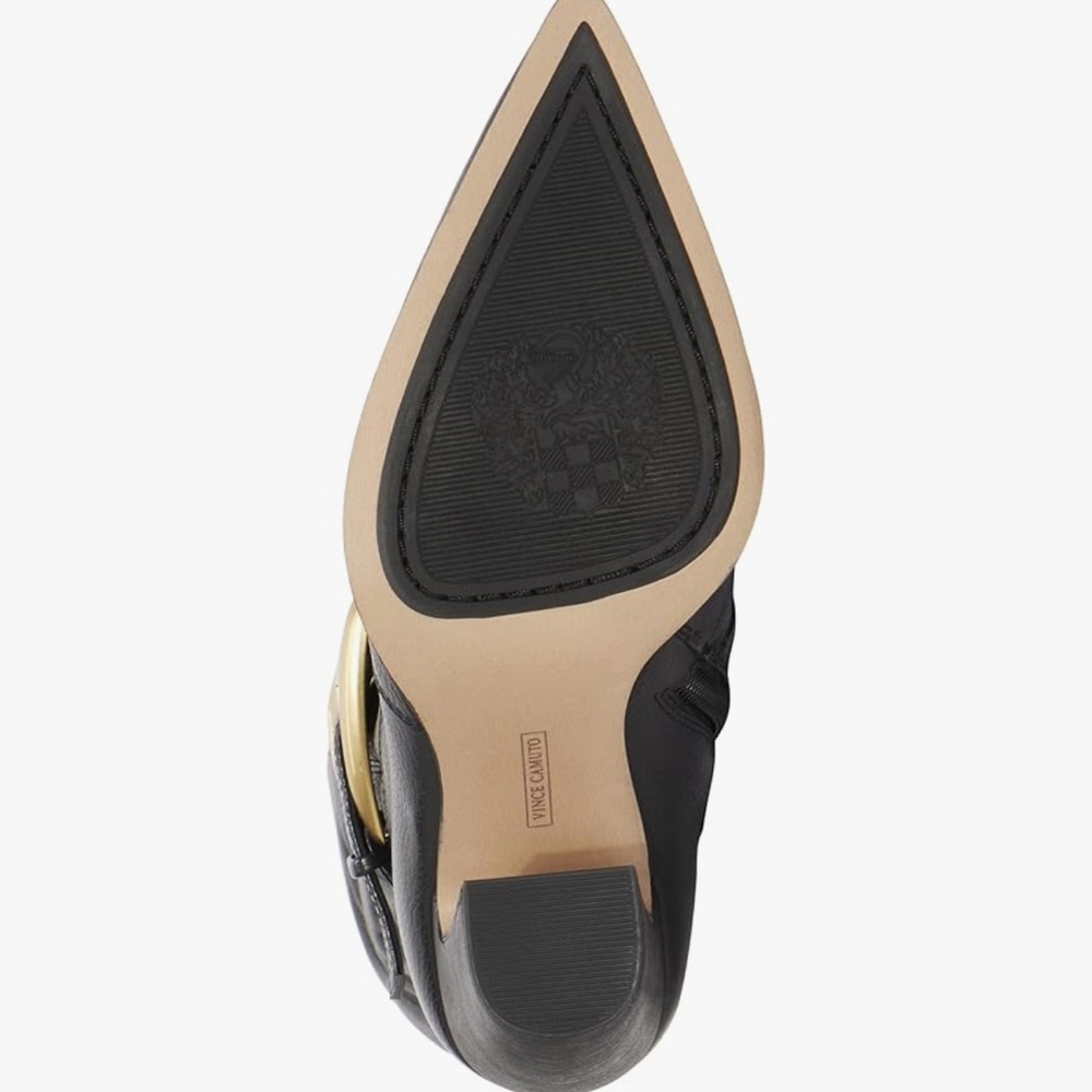 Elegant Black Heeled Boots with Gold Accent - Picture 5 of 10